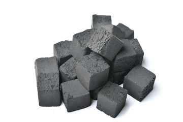 Coconut hookah charcoal, lemon coals on a white background