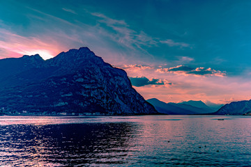 Sunset on como's lake , view from Lecco 