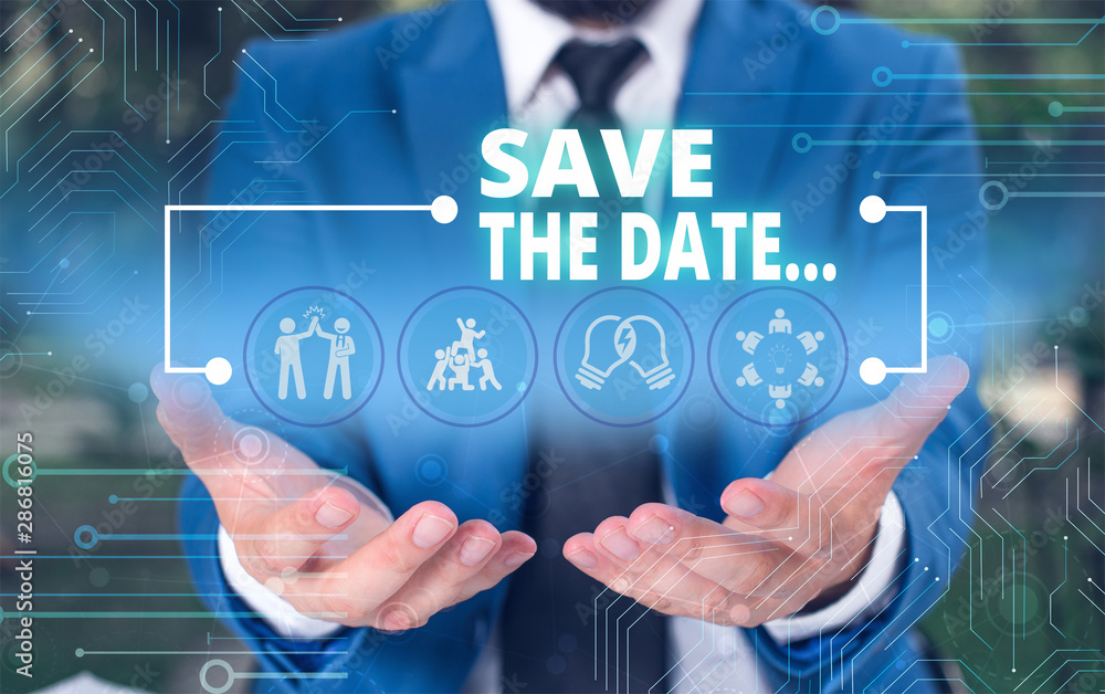 Poster handwriting text save the date. conceptual photo organizing events well make day special event organ