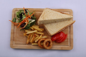 toast, fast food, aperitif, meal, french fries, crusty toast, sausage toast,