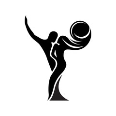 Black and white silhouette of a dancing couple in vector. Monochrome logo for dance Studio. Latin, ballroom dancing. Label, sign, sticker.