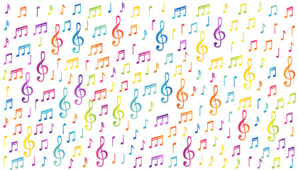 Music notes. Colorful vector background with confetti design elements.