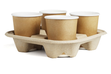 Coffee Cups in Disposable Paper Tray