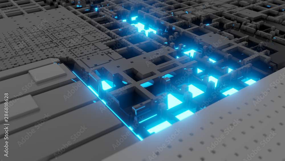 Poster 3d render abstract technology background with cubes