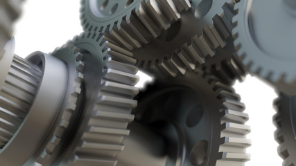 Gear metal wheels close-up. 3D ollustration