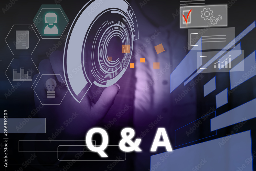 Leinwandbilder writing note showing q and a. business concept for defined as questions being asked and answers woma
