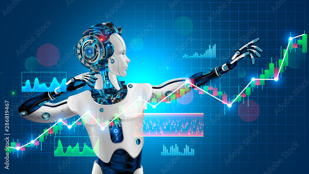 Aufkleber robot trader assistant on forex market. automated trading system. software of stock market. advisor 