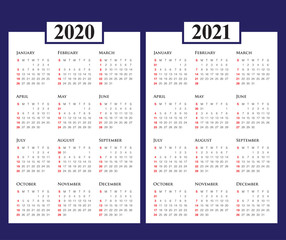 Year 2020 2021 calendar vector design template
