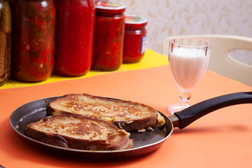 Frying pan with french toast - toast