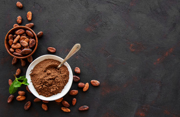 Bowl with Cocoa powder and beans