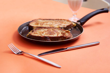 Frying pan with french toast - toast