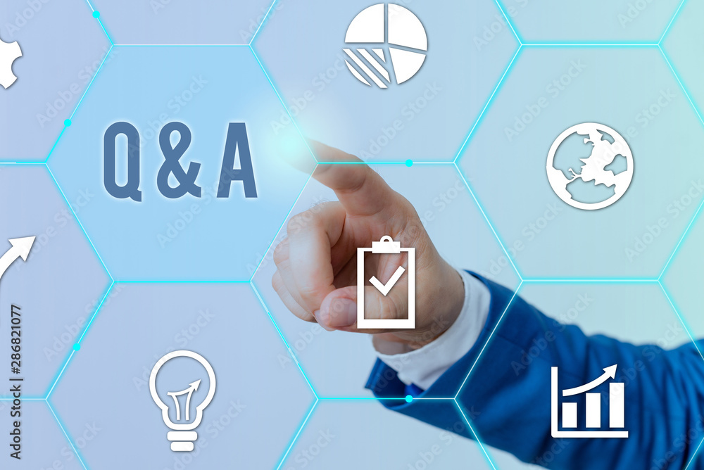 Poster conceptual hand writing showing q and a. concept meaning defined as questions being asked and answer