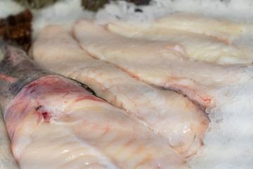 Fresh uncooked fish fillet on the market, Norway