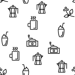 Coffee Equipment Seamless Pattern Vector Contour Illustration