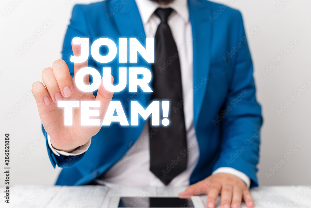 Poster handwriting text writing join our team. conceptual photo inviting someone into your local group or c
