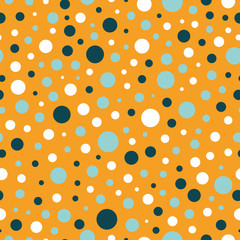 Orange seamless pattern with white and blue circles