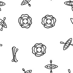 Canoeing, Active Rest Vector Seamless Pattern Contour Illustration