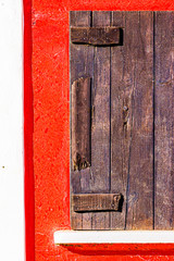 Close up on the texture of  beach cabins' doors on the Adriatic coast in Pesaro, Italy