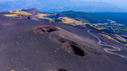 volcano crater in Sicilia, Etna, aerial view