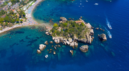 Fototapeta na wymiar Isola Bella at Taormina in Sicily- Italy, aerial view