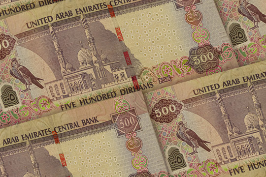 United Arab Emirates dirhams background. 500 AED pattern