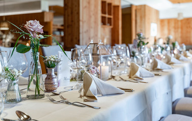 decorated wedding tables with flowers and Menu card