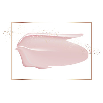 recommend clip art: Tender soft smudged cosmetics natural shape. Delicate pink rose gold foil powder, gold brush strokes on a white background. Watercolor abstract beauty blush
