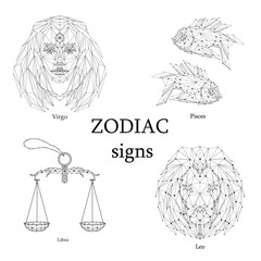 Set of zodiac signs. Virgo, Pisces, Libra, Leo.