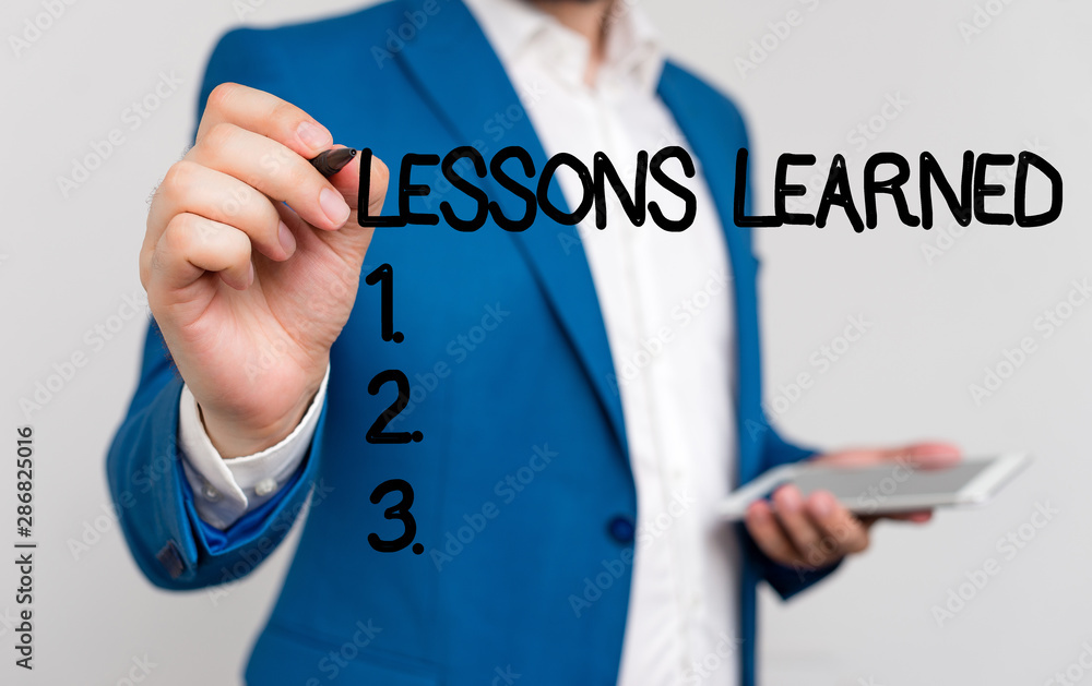 Aufkleber conceptual hand writing showing lessons learned. concept meaning the knowledge or understanding gain