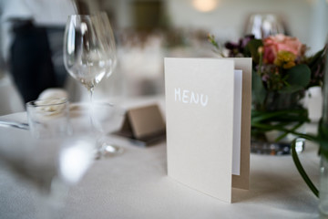 Closeup of a Menu Card on a decorated wedding table