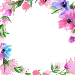 Watercolor hand painted floral background. Invitation, greeting card