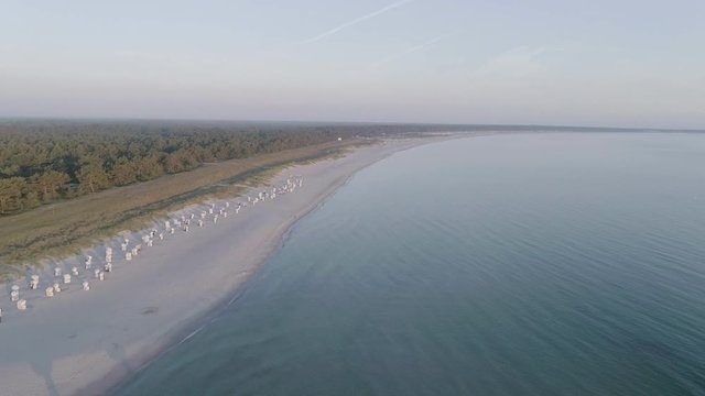 Flight over White Sandy Beach in the Baltic Sea