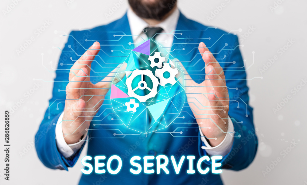 Aufkleber text sign showing seo service. business photo text techniques and procedures to increase the website