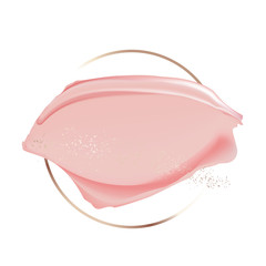 Pastel rose and pink brush strokes and gold lines. Gold smudged round contour frame. Cosmetic luxury design