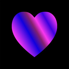 Gradient purple and pink heart on black background. Colorful heart image can be printed on textile, wallpaper, wrapping paper, greeting cards. Vector Illustration. EPS10