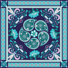 Vector backround with ethnic indian kalamkari ornament. Floral paisley decorative pattern