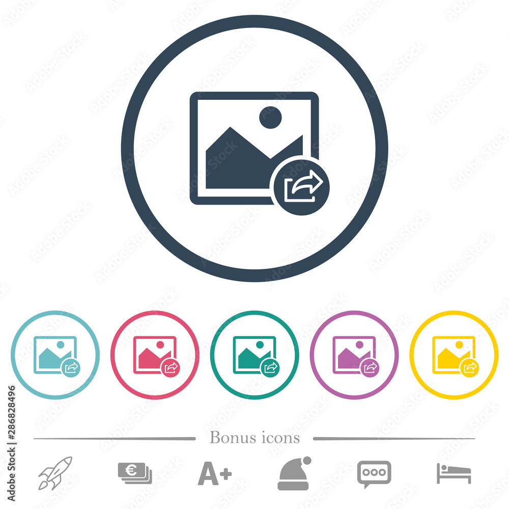 Poster Export image flat color icons in round outlines