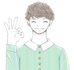 笑顔でOKサインを出す男性A