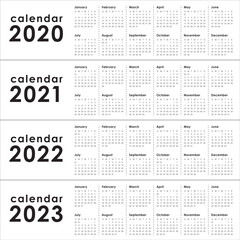 Year 2020 2021 2022 2023 calendar vector design template