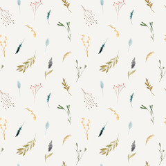 Naklejka premium Seamless pattern of watercolor dried flowers, isolated on white background.