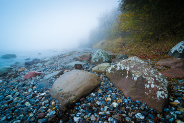 Die Ostsee Küste auf Insel Rügen mit Nebel im Herbst