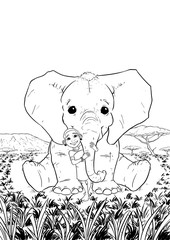 Baby elephant in africa and kid