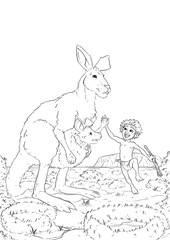 Cangaroo with baby cangaroo illustration