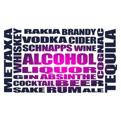 Different drinks list. Drink alcohol beverage. Relative words cloud
