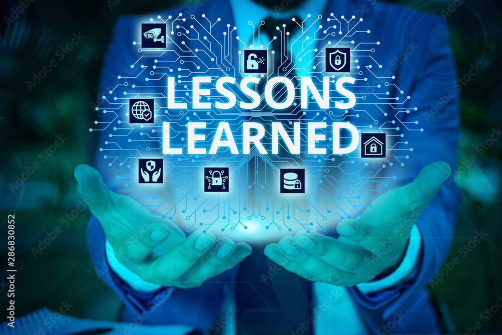 Poster word writing text lessons learned. business photo showcasing the knowledge or understanding gained b