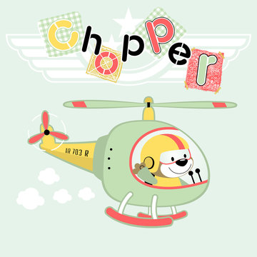 vector cartoon illustration of animal pilot on helicopter