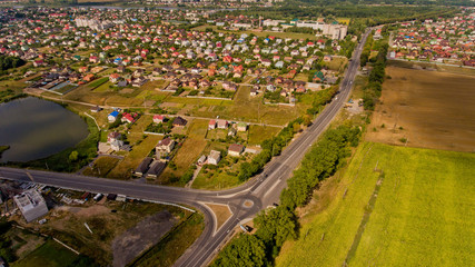 Aerial view of the road junction. Aerial view.
