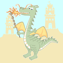 dragon vector cartoon on castle background