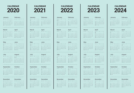 Year 2020 2021 2022 2023 2024 calendar vector design template