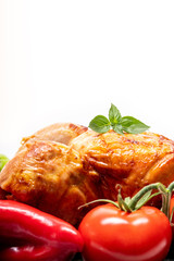 chicken flip and vegetables on white background